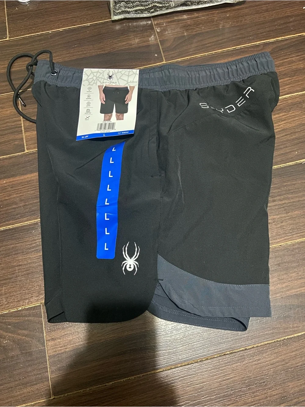 SPYDER Men's Swim Shorts Quick Dry UPF30 Zip Pocket Liner Trunk BLACK 7.5